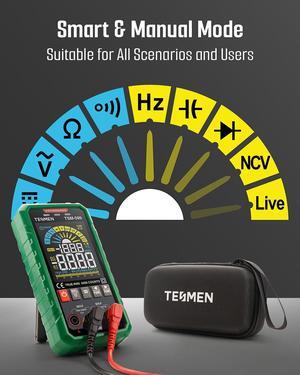 TSM-599 Smart Digital Multimeter, TRMS 6000 Counts, Voltage Tester, Volt Meter with NCV, DC/AC Voltage&Current, Resistance, Continuity, Diode, Capacitance, Hz%, Temperature, Live Wire - Green
