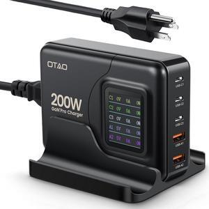 200W USB C Charger Block, 5 Port GaN Fast Charging Station with LCD Display, PD3.0 100W PPS 45W QC3.0 Power Station with AC Adapter for MacBook Pro/Air,DELL,HP Surface,iPhone 15/Pro/14/13,Galaxy S23