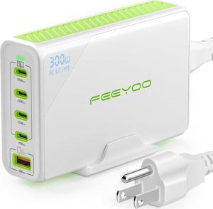 300W USB C Charger GAN Fast Charging Station 5 Ports Type C Power Adapter PD 100w Desktop Charger Compatible with MacBook Pro/Air,Dell XPS,iPad,iPhone,Galaxy etc