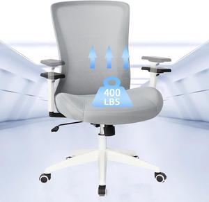 Big and Tall Office Chair for Heavy People 400lb, Ergonomic Desk Chair Mesh Computer Chair with Lumbar Support, Adjustable Height and ArmrestsWhite