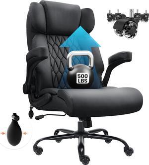 Big and Tall Office Chair 500lbs-Adjustable Lumbar Support for Back Pain, Extra Wide Seat Executive Office Chair Thick Armrest Pad, Heavy Duty Base&Upgraded Wheels, Ergonomic Comfy Computer Desk Chair