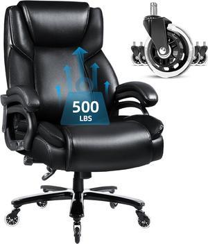 500lbs Heavy Duty Office Chair for Low Back Pain Relief, Big and Tall Office Chair with Ergonomic Lumbar Support, High Back Executive Chair with Quiet Rubber Wheel,BLACK