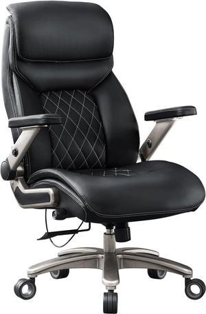 Big and Tall Office Chair with 5D Flip Arms, 600LBS PU Leather Executive Office Chair, Adjustable Lumbar Support 3'' Double Space Wheel, Managerial Home Desk Chair, Heavy Duty High Back Computer Chair