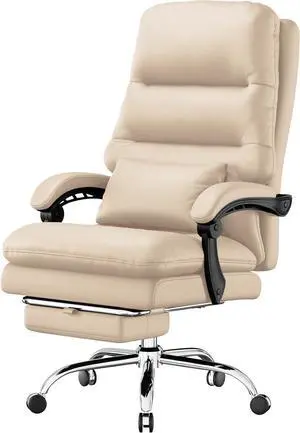 Office Chair, Big and Tall Office Desk Chair, Ergonomic Office Chair, 400LBS PU Leather Computer Chairs, Executive Office Chair with Foot Rest and Lumbar Pillow,Beige