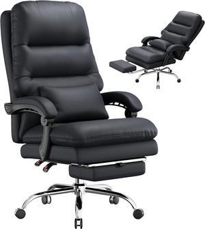 Office Chair, Big and Tall Office Desk Chair, Ergonomic Office Chair, 400LBS PU Leather Computer Chairs, Executive Office Chair with Foot Rest and Lumbar Pillow, Home Office Chair (Black)