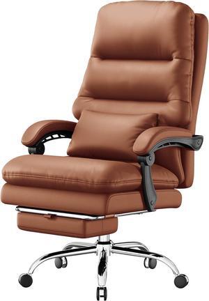 Office Chair, Big and Tall Office Desk Chair, Ergonomic Office Chair, 400LBS PU Leather Computer Chairs, Executive Office Chair with Foot Rest and Lumbar Pillow (Brown)