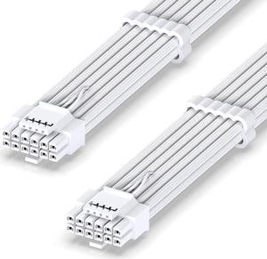 16AWG PCI-e 5.0 12VHPWR PSU Sleeved Cable, 600W 12+4 Pin Male to 12+4 Pin Male Cable for RTX 3090Ti/4070Ti/4080/4090, 60cm/23.62in - White