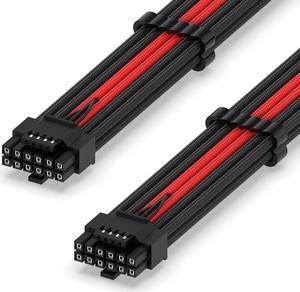 16AWG PCI-e 5.0 12VHPWR PSU Sleeved Cable, 600W 12+4 Pin Male to 12+4 Pin Male Cable for RTX 3090Ti/4070Ti/4080/4090, 60cm/23.62in - Black & Red