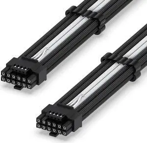 16AWG PCI-e 5.0 12VHPWR PSU Sleeved Cable, 600W 12+4 Pin Male to 12+4 Pin Male Cable for RTX 3090Ti/4070Ti/4080/4090, 60cm/23.62in - Black & White 16AWG PCI-e 5.0 12VHPWR PSU Sleeved Cable, 600W 12+4 Pin Male to 12+4 Pin Male Cable for RTX 3090Ti/4070Ti/4080/4090, 60cm/23.62in - Black & White