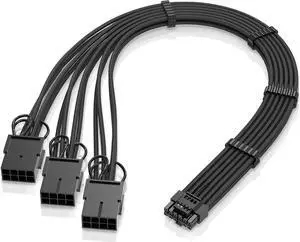 GPU Power Sleeved Cable Extension, 16pin(12+4) 12VHPWR PCIe 5.0 Connector Male to 3X PCIE 8 PIN for RTX4070ti/ 4080/ 3090Ti, with Pre-installed Cable Combs-16AWG/Black