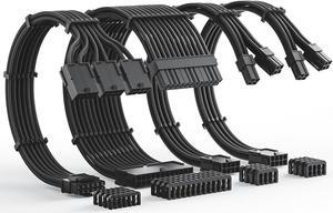 12VHPWR Cable Extension Kit, 16AWG Pcie 5.0 PSU Cable Extension Kit Soft Braided Power Supply Cable Extension, 24pin ATX /4+4pin EPS /12+4pin, 30CM Length