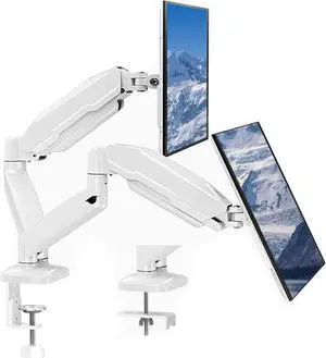 Dual Monitor Mount Fits 13 to 32 Inch Computer Screen, Height Adjustable Monitor Stand for 2 Monitors, Gas Spring Monitor Arm Holds up to 17. 6lbs Each, Monitor Desk VESA Mount, White