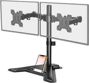 Dual Monitor Stand, Free-Standing Full Motion Monitor Desk Mount Fits 2 Screens up to 27 inches,17.6lbs with Height Adjustable, Swivel, Tilt, Rotation, VESA 75x75 100x100, Black
