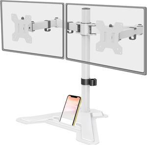 Dual Monitor Stand, Free-Standing Full Motion Monitor Desk Mount Fits 2 Screens up to 27 inches,17.6lbs with Height Adjustable, Swivel, Tilt, Rotation, VESA 75x75 100x100, White