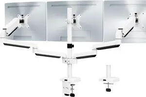 Triple Monitor Mount, 3 Monitor Desk Mount for There Screens up to 32 Inch, Full Motion Gas Spring Triple Monitor Stand, Heavy Duty Monitor Arm Hold up to 17.6lbs Each, VESA Mount, White