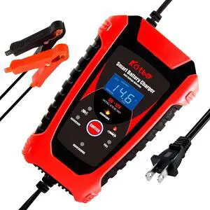 Car Battery Charger Trickle Charger Float Battery Charger and Maintainer 6V 12V 6A for Motorcycle Car Boat Marine Lawn Mower ATV Toy Car (Red)