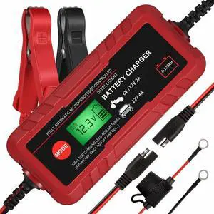 Sailnovo 4A Smart Car Battery Charger, 6V 12V Automotive Charger Maintainer Fully Automatic 8-Stages Trickle Charger for Automotive Motorcycle Car Battery, Portable 4A Car Battery Charger 6V 12V