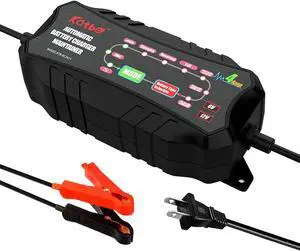 Car Battery Charger Automotive Battery Charger Maintainer 6V 12V 4-Amp Trickle Charger for Car Motorcycle Lawn Mower Boat Marine RV SUV ATV SLA Wet AGM Gel Cell Lead Acid LifePo4 Batteries