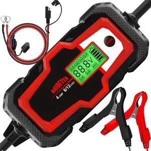 6V/12V 4A Car Battery Charger, Automatic Battery Maintainer, Smart Trickle Charger for Car Battery, Motorcycle, Lithium LifePO4 Battery, ATV, Boat, Truck, Lawn Mower Lead Acid Battery