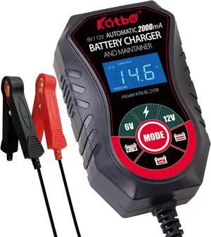 Battery Charger, Battery Maintainer, car Battery Charger 2Amp trickle Charger for Car Battery, 6V 12V, Motorcycles, Lawn Tractors, Marine AGM, Gel, SLA,Wet