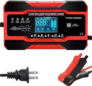10-Amp Car Battery Charger, 12V and 24V Fully Automatic Smart Car Battery Desulfator, Battery Maintainer Trickle Charger, Battery Maintainer with Temperature Compensation for Boat Motorcycle