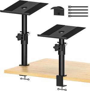 Pair of Studio Monitor Stands for PreSonus, JBL NANO K, Desk Speaker Stands for KRK, Klipsch, Polk and More Bookshelf Speakers Adjustable Height, Tilt & Swivel Desktop Clamp Stands Wr Headphone Holder