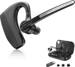 Bluetooth Headset with Noise Cancelling Mic, Bluetooth Earpiece for Business & Office Teams, Charging Case & Dongle for iPhone Cell Phones, Trucker Work, PC/Laptop with Zoom, Google Meet