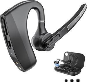Wireless Earpiece Headset with USB Charging Case & Noise Cancelling Mic for PC, Phone, Bluetooth Headphones Over Ear with Microphone for Zoom Meetings, Work from Home, Trucker Use