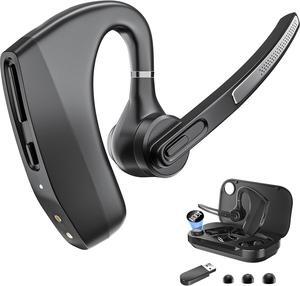 Wireless Headset Earpiece with USB Dongle & Noise Cancelling Mic for PC, Phone, Bluetooth Headphones Over-Ear with Microphone for Zoom Meetings, Work from Home, Trucker Use