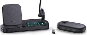 BH71 Bluetooth Headset Workstation, Office Wireless Headset with Noise Canceling Mic, Speakerphone, Wireless Charging Pad, Charging Case, Connect to Desk Phone, PC, Work with Teams Zoom