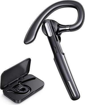 Bluetooth Headset, Wireless Earpiece with Noise Cancelling Microphone for Driving, Single Ear Headphones for Cell Phones, Computer, PC, Long Hours Talking Time for Driving, Online Meetings (Black)