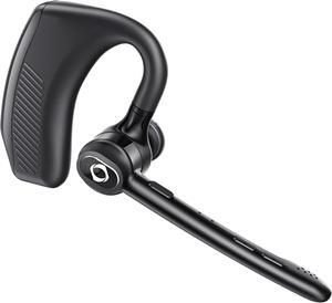 Wireless Headset Bluetooth Earpiece with Dual Noise Canceling Microphone Hands Free Headphones Single Ear Earphone Over Ear Earbud for iPhone Samsung Android Cellphones TV PC Trucker Game Work Driving