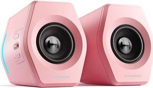 G2000 32W PC Computer Speakers for Gaming Desktop PC Laptop Mac Computer Woofer Speakers Bluetooth USB 3.5mm AUX Inputs RGB Lights Multimedia Speakers Pink