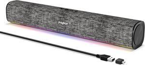 R100 Bluetooth Computer Speakers with Dynamic LED Light, USB Plug & Play PC Speakers with Switch Button, Clearly Sound Soundbar for Desktop Laptop Monitor(USB-C to USB Adapter Included)