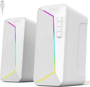 M30 Bluetooth Computer Speakers, PC Gaming Speakers for Desktop with Crisp Stereo Sound, Dynamic LED Modes, Easy-Access Control, 10W - USB-Powered, White