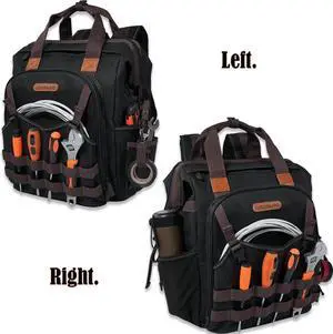 88-Pockets Waxed- Canvas Tool Backpack,Heavy-Duty electrician tool backpack,Open-Top tool bag backpack,Technician tool backpack,HAVC tool backpack,Tool backpack for construction