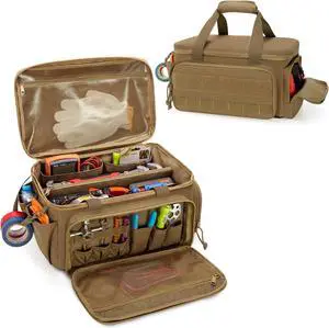 14-Inch Tool Bag with Anti-friction Bottom, Hand Tool Storage Organizer Bag for Men, Tactical Bag, Electrician Tool Bag, Multi-purpose Work Tote Bag for Repairman, Carpenters, Handyman, Khaki