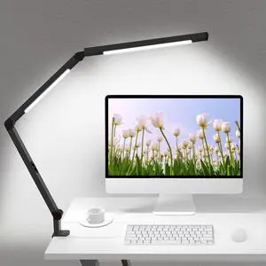 LED Desk Lamp with Clamp, Architect Desk Lamp with Dual Light and Adjustable Swing Arm, Clip-on Eye-Care 4 CCT Modes & 5 Brightness Levels Table Light Modern Desk Light for Home OfficeBlack