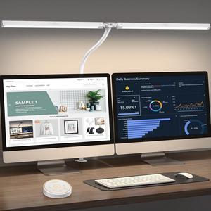 Led Desk Lamp for Office Home - Eye Caring Architect lamp with Clamp,Dual Screen Computer Monitor Gooseneck Smart Light: 24W 5 Color Flexible Adjustable Lighting Table Lamp for Study White