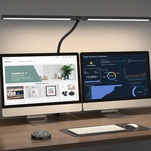 Led Desk Lamp for Office Home - Eye Caring Architect lamp with Clamp,Dual Screen Computer Monitor Gooseneck Smart Light: 24W 5 Color Flexible Adjustable Lighting Table Lamp for Study Drafting Black