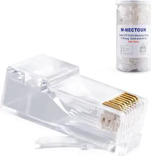 Cat6 RJ45 Connectors,100-PACK Cat 6 Ends/Cat6 Connector/Cat6 RJ45 Modular Plugs(3-Prong Gold Plated 3),UTP Network Plug for Solid Strand Cable
