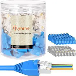 RJ45 Connectors, 50PCS Shielded RJ45 Pass Through Connector, Cat 6 Pass Through RJ45 Connectors Gold Plated 3 Prong 8P8C with 50PCS Strain Relief Boots