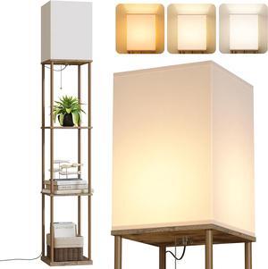 Floor Lamp with Shelves, Modern Square Shelf Lamp, Display Shelf Standing Lamp with 3 Color Temperature Bulb, Corner Bookshelf Lamp for Living Room and Bedroom Office, Home Decor