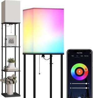 Floor Lamp with Shelves, Smart APP Control Standing Lamp with RGB Bulb, 4-Tier Dimmable Floor Lamps for Living Room, Tall Lamp for Bedroom, Office, Corner Display Bookshelf Lamp
