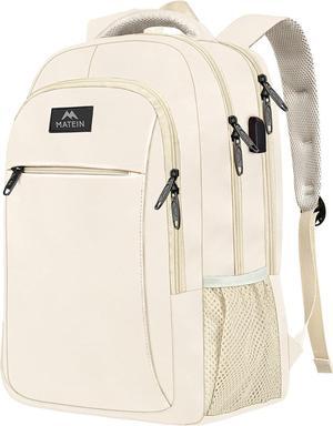 Beige Laptop Backpack 15.6 Inch, Lightweight Sturdy Bag for College Supplies with USB Charging Port, Water Resistant Anti Theft Travel Computer Daypack Fashion Work Nurse Bag Gift for Women