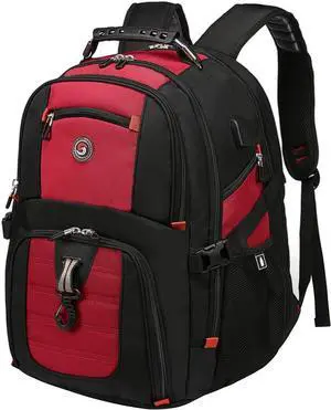 Extra Large 50L Travel Laptop Backpack with USB Charging Port, College High School Backpack Airline Approved Business Work Bag Fit 17 Inch Laptops for Men Women,Red