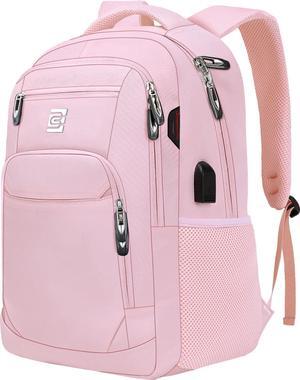 Laptop Backpack,Business Travel Anti Theft Slim Durable Laptops Backpack with USB Charging Port,Water Resistant College Computer Bag for Women & Men Fits 15.6 Inch Laptop and Notebook-Light Pink