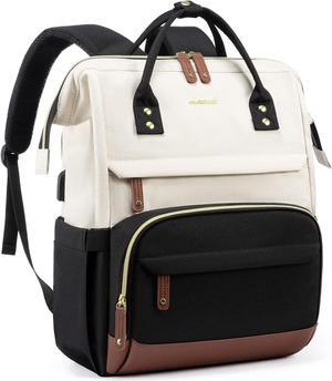 Laptop Backpack for Women, 15.6 Inch Work Business Backpacks Purse with USB Port, Large Capacity Nurse Bag College Bookbag for School, Waterproof Casual Daypack for Travel,Black-White