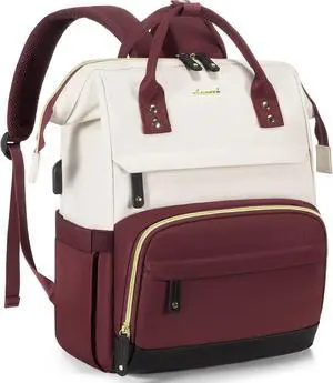 Laptop Backpack for Women, 15.6 Inch Work Business Backpacks Purse with USB Port, Large Capacity Educators Nurse Bag Backbag, Waterproof Casual Daypack for Travel, White/Red/Black