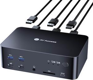 (Desktop only) AV Access iDock D23 8K KVM Switch Docking Station for 2 PCs & 3 Monitors, DisplayPort 2.0, 1G Ethernet, USB 3.0, 4K@165/144Hz, 2K@144Hz for Gaming & Home Office